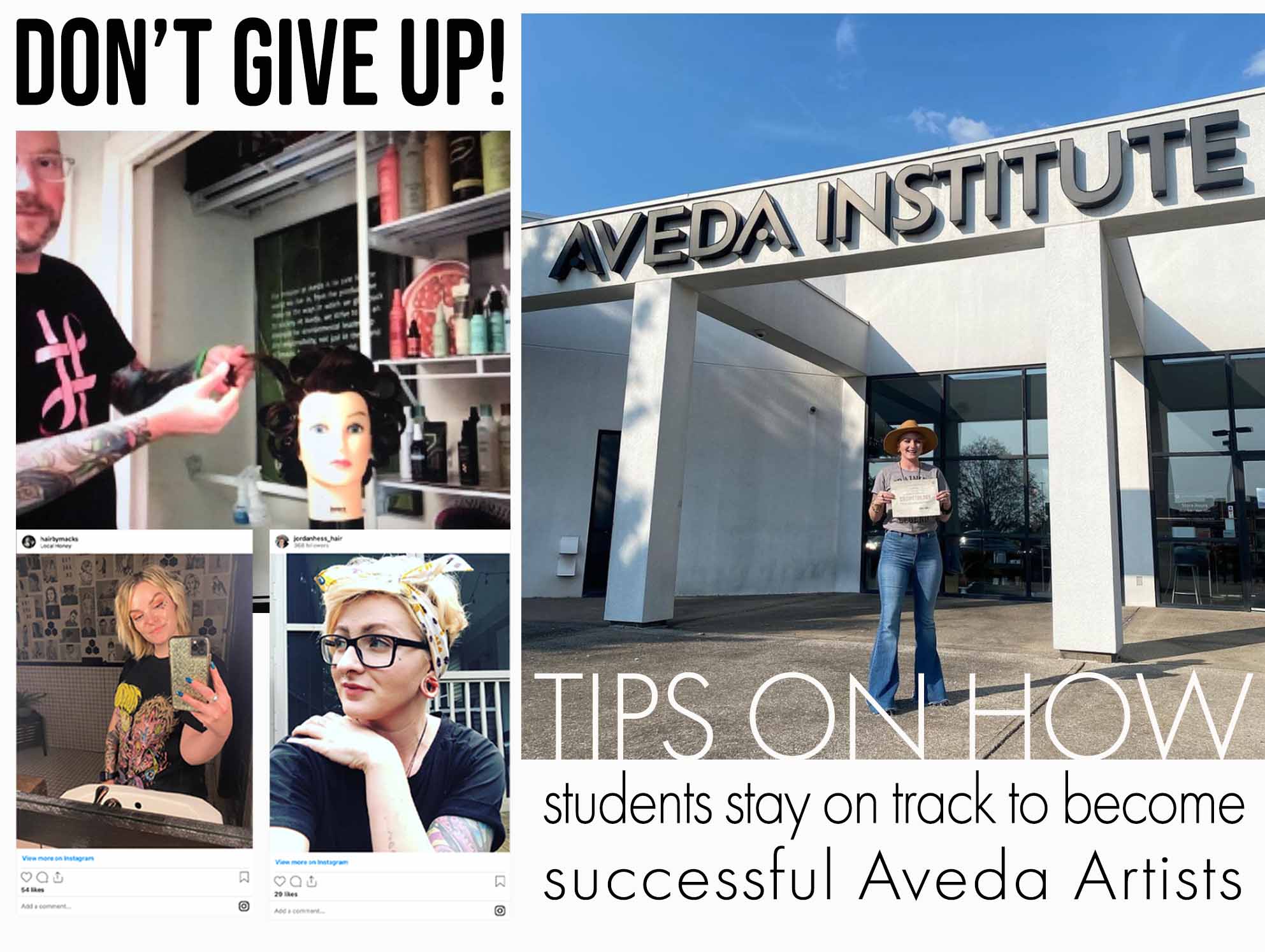 AIP blog title with Images of students and instructors at Aveda Institute