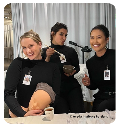 AIP students with their tools and mannequin heads