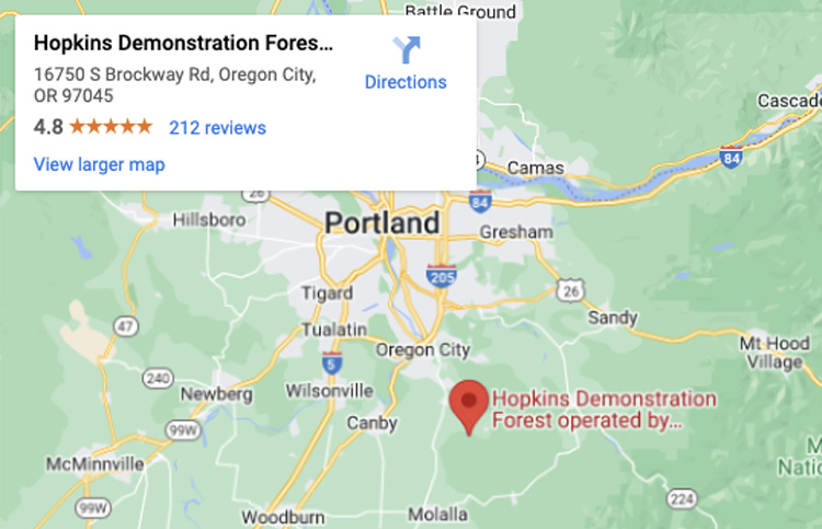 image of a google map of hopkins demonstration forest