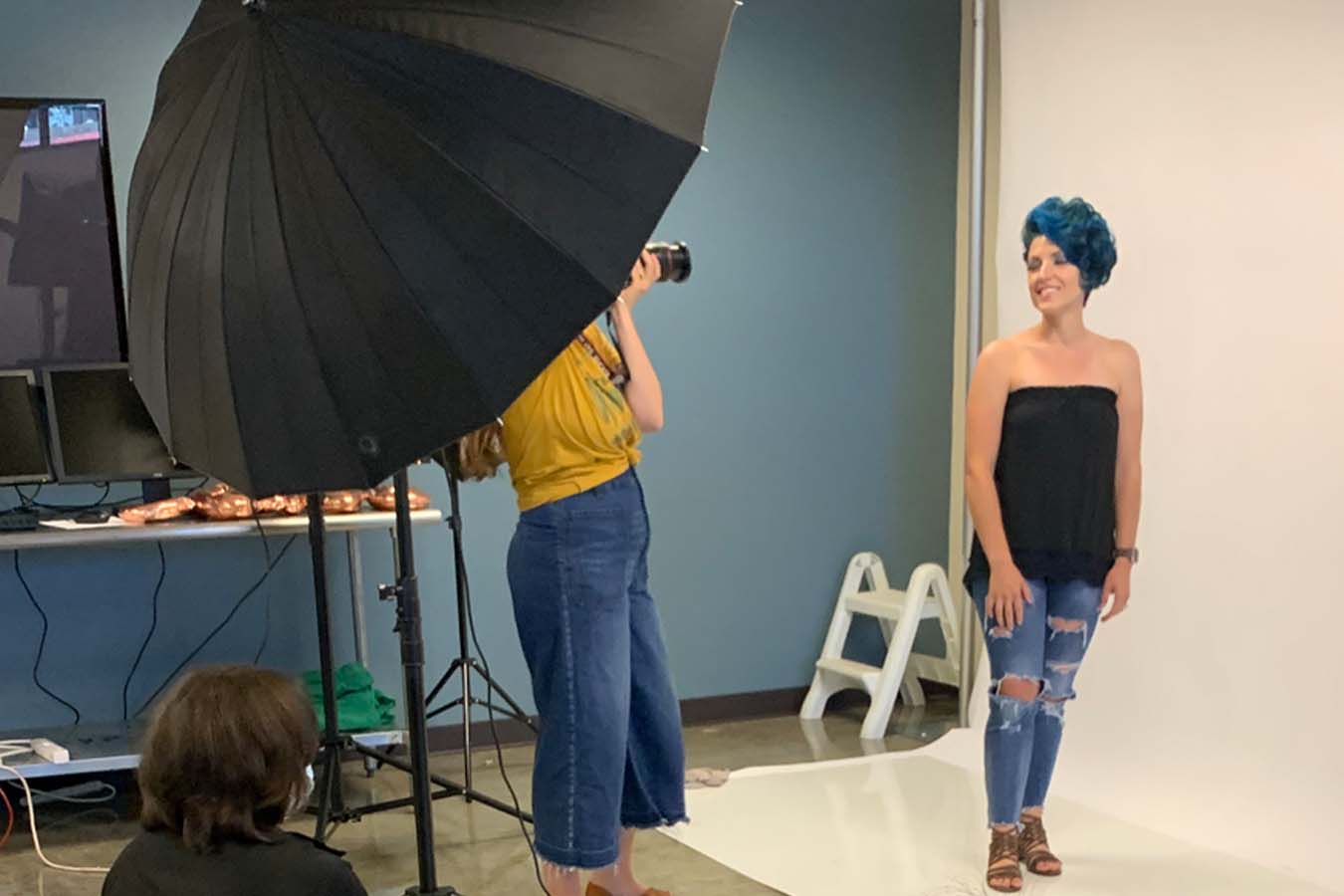 Image of a student photoshoot at aveda institute portland