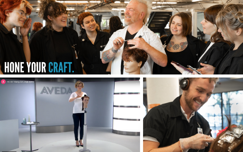 Image of Instructors at the Aveda Institute Portland teaching how to hone your craft and why aveda is the right school