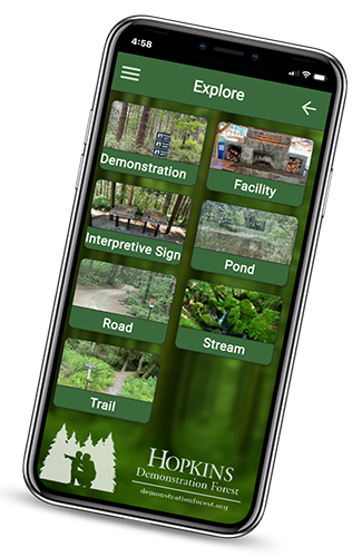 iphone with the Hopkins Demonstration Forest app displayed