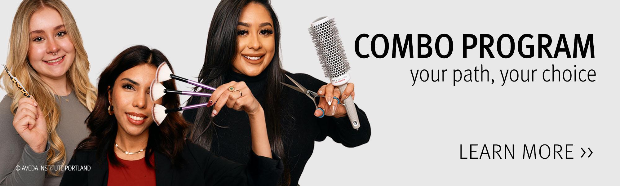 Image of students holding styling tools used in a combination of programs such as hair and skin