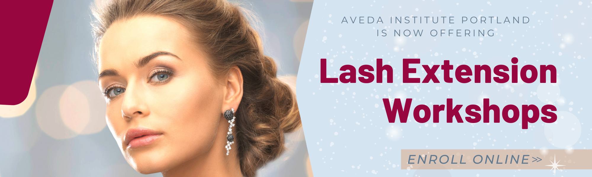 Enroll now online for Aveda Institute Portland's Lash Extension Workshop. Holiday glam look with beautiful lashes.