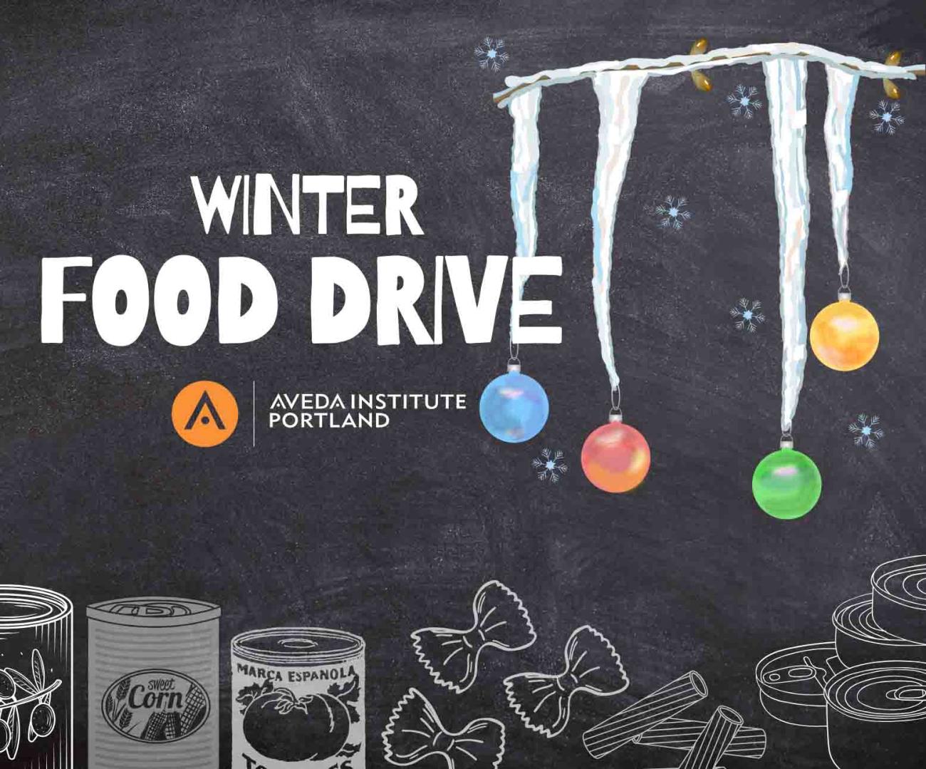 image of Aveda Institute Portland winter food drive to support families through local food pantries. 
