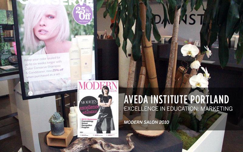 image of an award to Aveda Institute Portland for excellence in education: marketing from Modern Salon