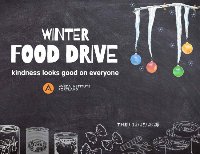 image of Aveda Institute Portland winter food drive to support families through local food pantries. 